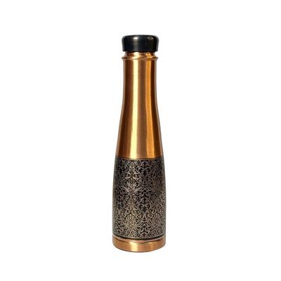 Naqsh mit goldener Schnitzerei | 100 % reines Kupfer, ayurvedische Wasserflasche, 1000 ml