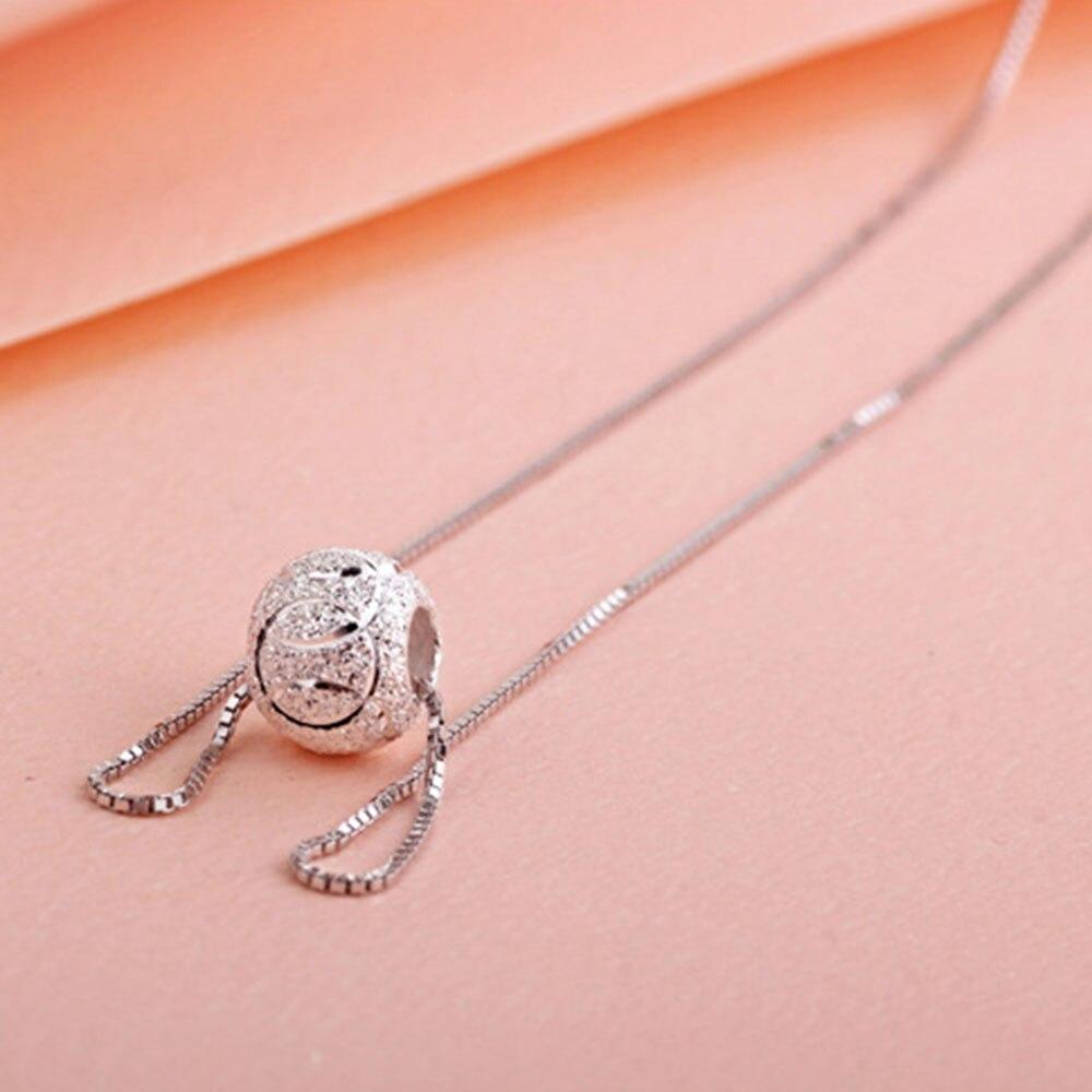 Noi coliere din argint 925 pentru femei, temperament de modă, 8 mm, pandantiv cu margele norocoase, lanț pentru claviculă, lungime 45 cm