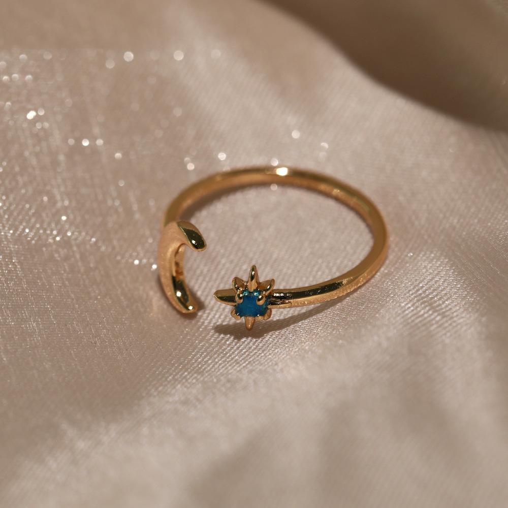Simple And Luxurious Moon Opening Ring, Octagonal Star Shaped Women'S Ring, Personalized Star And Moon Ring, Fashionable And Elegant Accessory.