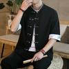Summer Men's Short Sleeved T-shirt with Chinese Style, Youth Embroidery, Retro Color Blocking, Plate Buckle, Stand Up Collar, Tang Suit