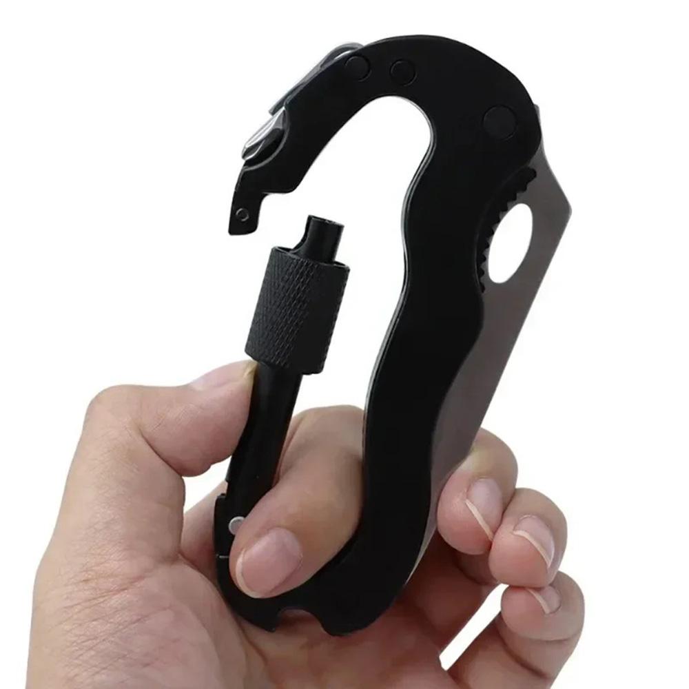 5 i 1 utendørs multifunksjonskarabinkroker Hurtighengende spenneklemme med kryssskrutrekker flaske vinåpner.