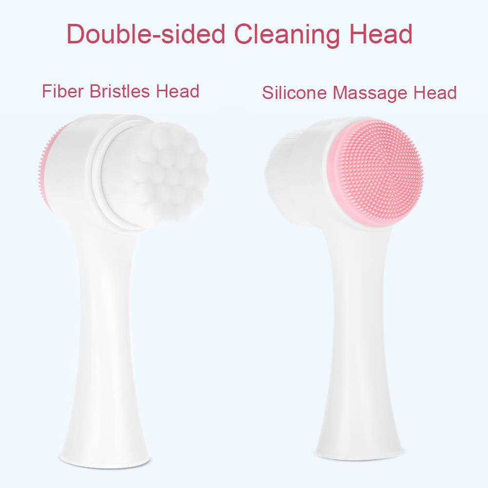 Mode 3D Dubbelsidig Borste Ansiktsrengöringsborste Exfolierande Fettborttagning Massageverktyg Rosa