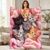 Six Kittens Cuddled In Pink Coral Fleece Blanket Cat Lover Decor