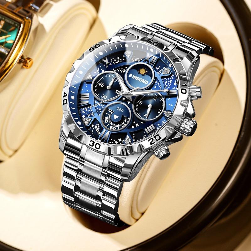 Binbang BINBOND steel belt multi-functional men's watch luminous waterproof quartz watch