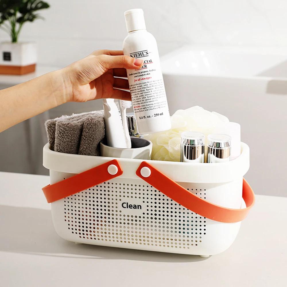 Durable Plastic Laundry Basket Large Capacity Clothes Organizer with Silicone Handle for Shower Room Bathroom Washhouse Rattan