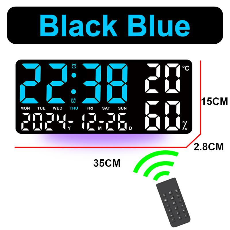 Large Digital Wall Clock with Atmosphere Lights Remote Control Temp Humidity Display LED Table Clock Multifunctional Alarm Clock
