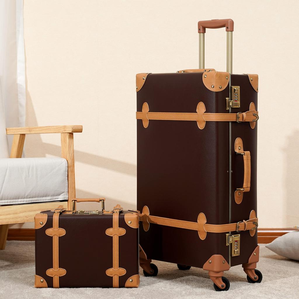 Suitcase Ultra Lightweight Trunk Antique Style Stylish and Cute Carry Bag for Business Trips and School Travel Bag Set [urecity] Set, Case, Trunk,