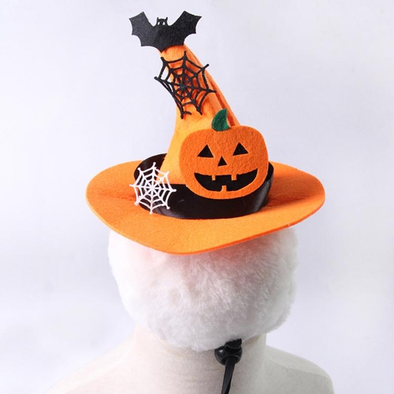 Lovely Pumpkin Theme Witch Hat For Pet Cats Soft Fabric Halloween Costume Accessory Hat Perfect For Cosplay Parties