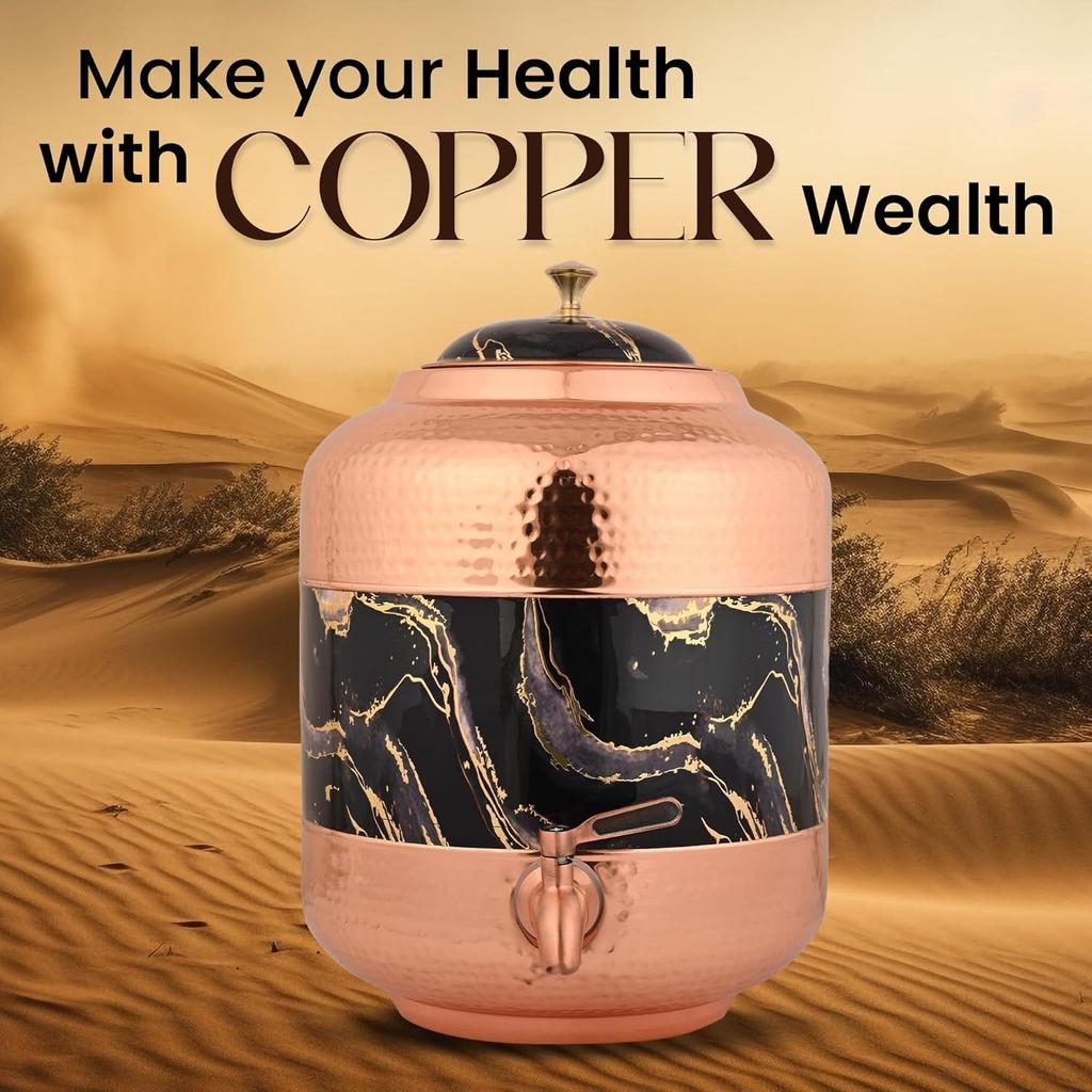 Martelo de cobre esculpido dispensador de água recipientes matka pote com torneira de aço inoxidável 11 litros benefícios para a saúde ayurvédica ioga cobre