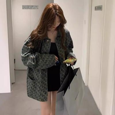 Vintage Denim Jacket Women's Spring and Autumn Printed Jacket Tops