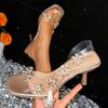 Fashion Summer New Fashion Plus Size Shoes for Women Crystal Flower Decoration Women Sandals Elegant Peep Toe High Heels Sandals Women