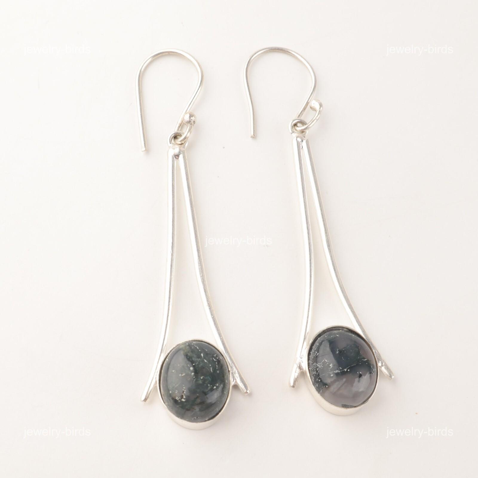 

Моховой агат Драгоценный камень Стерлинговое серебро Подвески Подарок для мамы Элегантные серьги EE-136-25