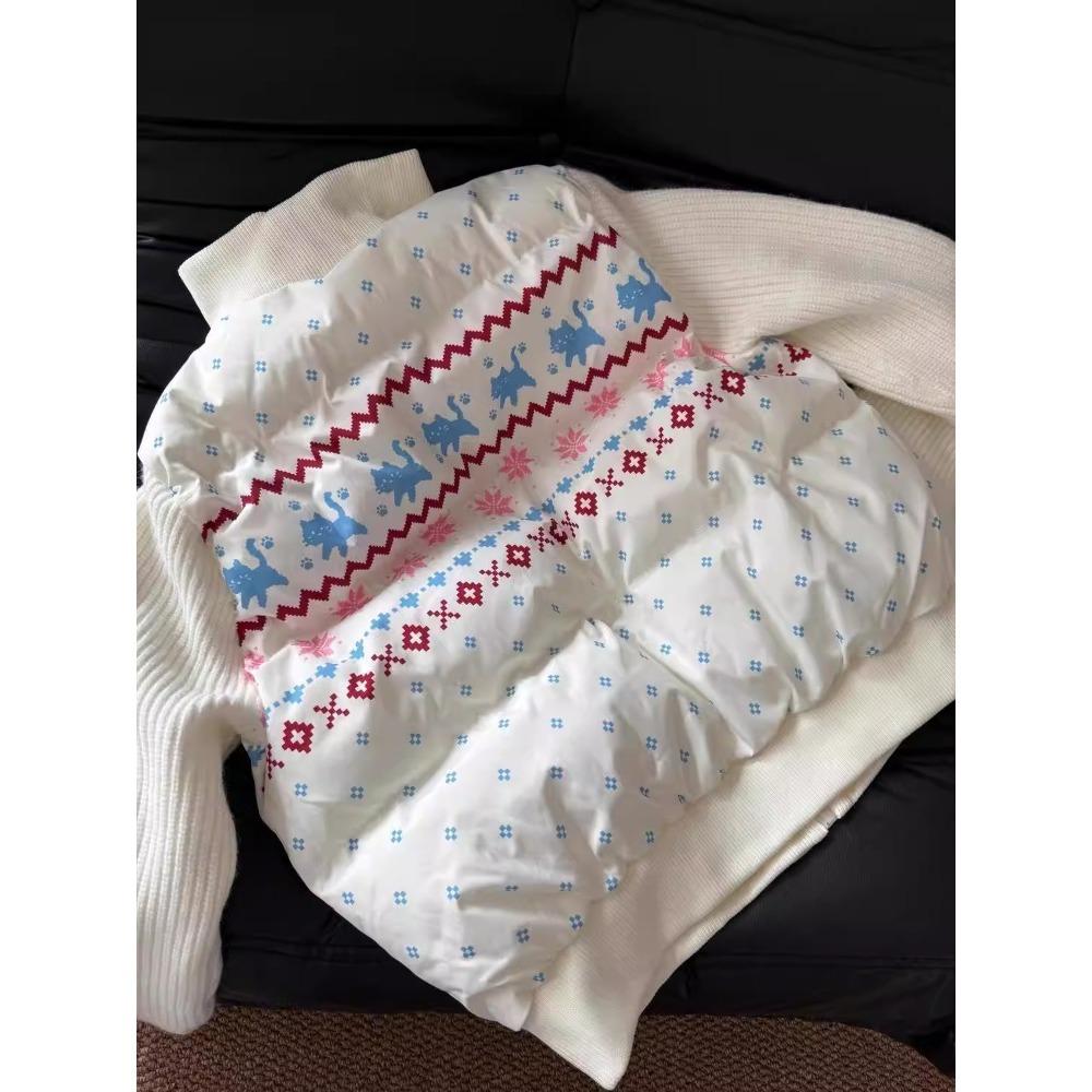 American sweet and cool style Fair Island knitted splicing stand-up neck cotton clothes, light and thin, thin and warm, versatile cotton-padded clothe