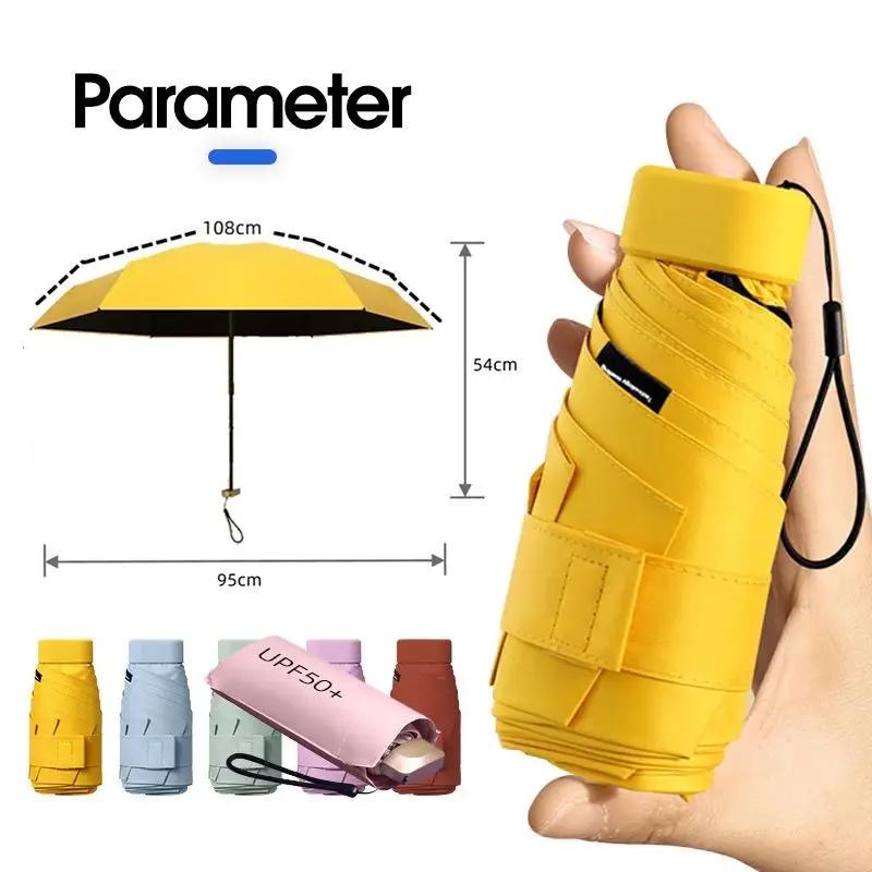 Mini Portable Umbrella Sun Umbrella With  Case Set Parasol Rain and Shine Dual Use Unisex Travel Protable Folding Pocket Mini