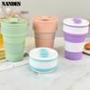 350ML/500ML Food-Grade Silicone Folding Cup Collapsible Mug With Cover Hot Drink Cup For Camping Travel Outdoors Portable