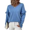 Solid color V-neck petal sleeve sweater for women autumn and winter new European and American sweater for women