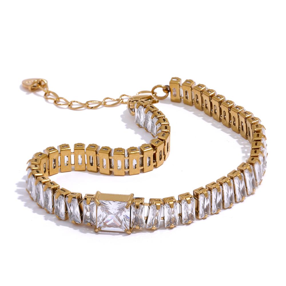 

Yhpup Delicate Shiny Cubic Zirconia Stainless Steel Chain Bracelet Bangle for Women High Quality Luxury Jewelry Party Gift