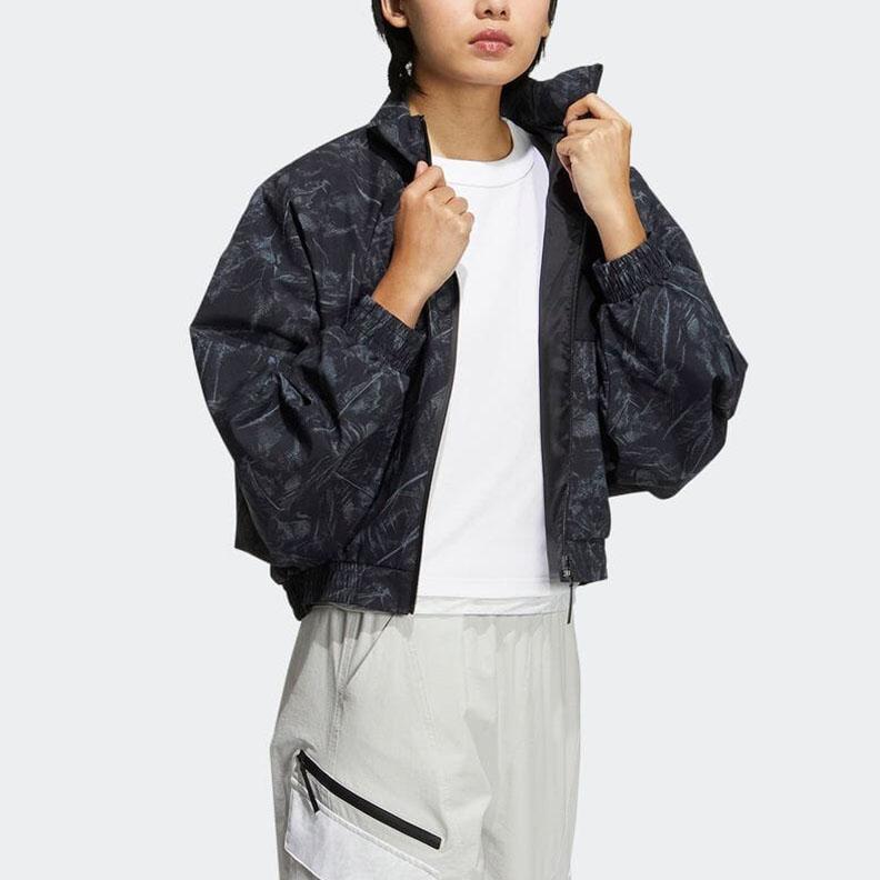 Adidas Originals Three Stripes Patch Pocket Stand Collar Front Zip Sports Jacket Women Jacket Black HS9506