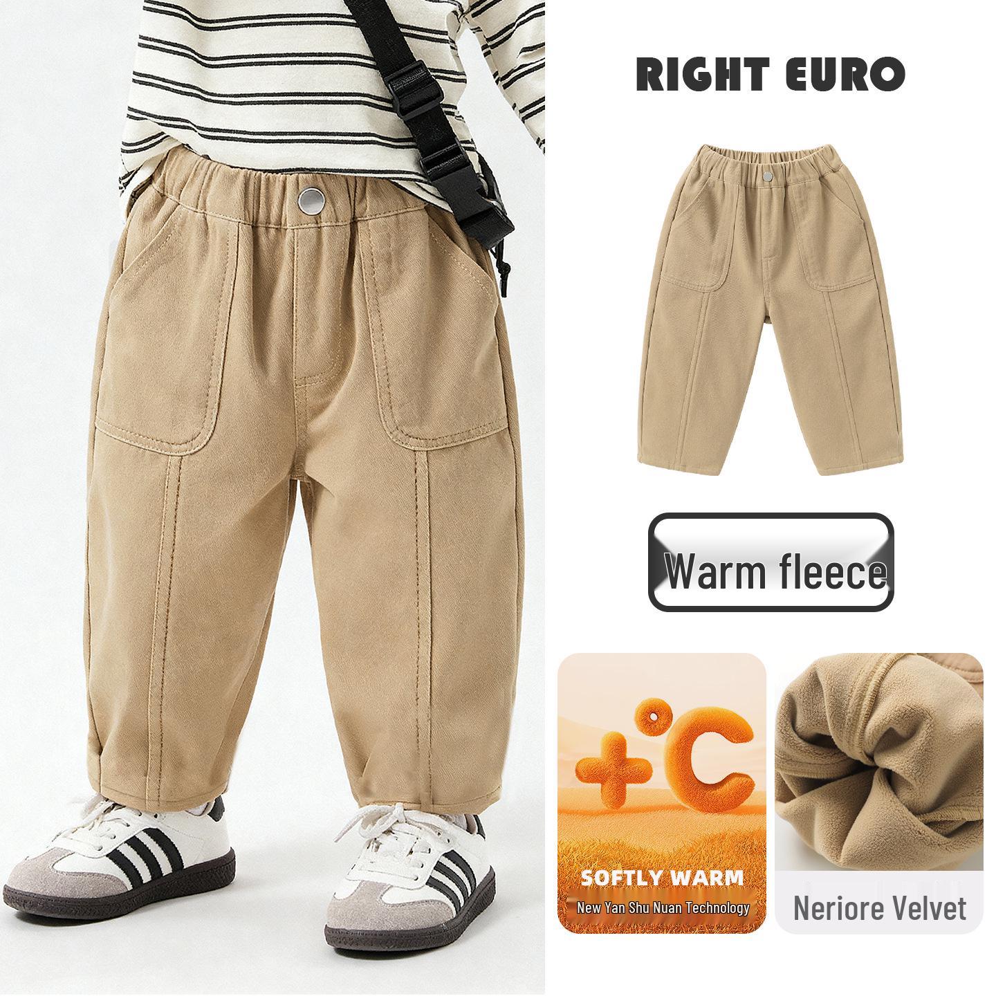 

European Boy s Fleece-Lined Winter Workwear Pants 2025 - Thick, Cozy Toddler and Kids Clothing 130 cm хакі