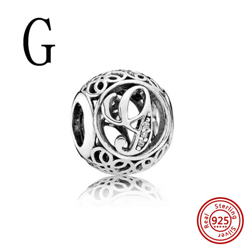 925 Massivkupfer Unendlichkeitssymbol Hohl Rund A-Z 26 Alphabetbuchstaben Glänzende Zirkonia-Perlen Passend für Original Pantaro Charms Armband