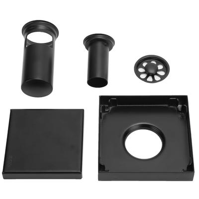 Bodenablauf mit abnehmbarer Abdeckung SUS304 Edelstahl Quadratisches Ablaufset 10x10cm Schwarz