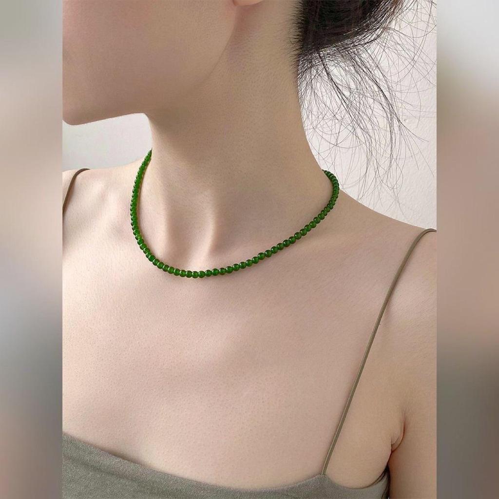 Women's 2025 New Chinese Style Green Jade Chalcedony Accessories