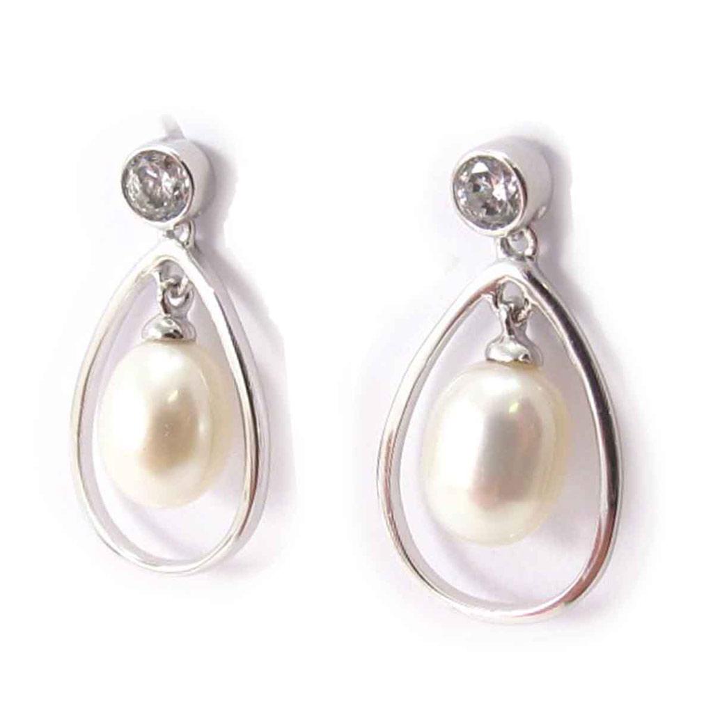 Les Trésors De Lily [J8619] - Boucles Argent 'Sissi' blanc argenté (rhodié) - 20x11 mm
