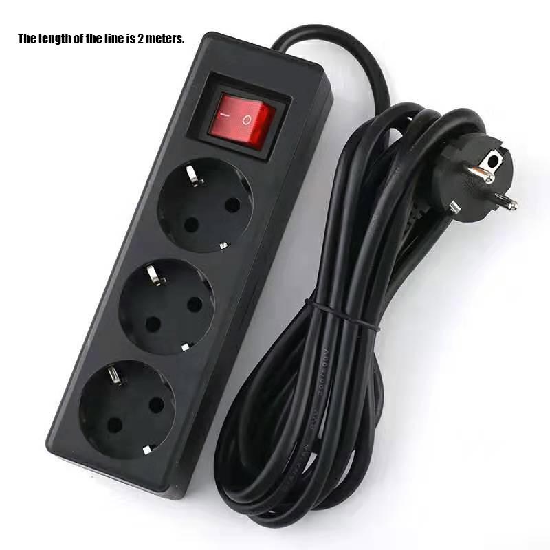 1Pcs Light Switch With Extension Cable 2/3/5 Meters Eu Home Standard German Type Power Strip 3/4/5 Sockets In Row Flat Adapter