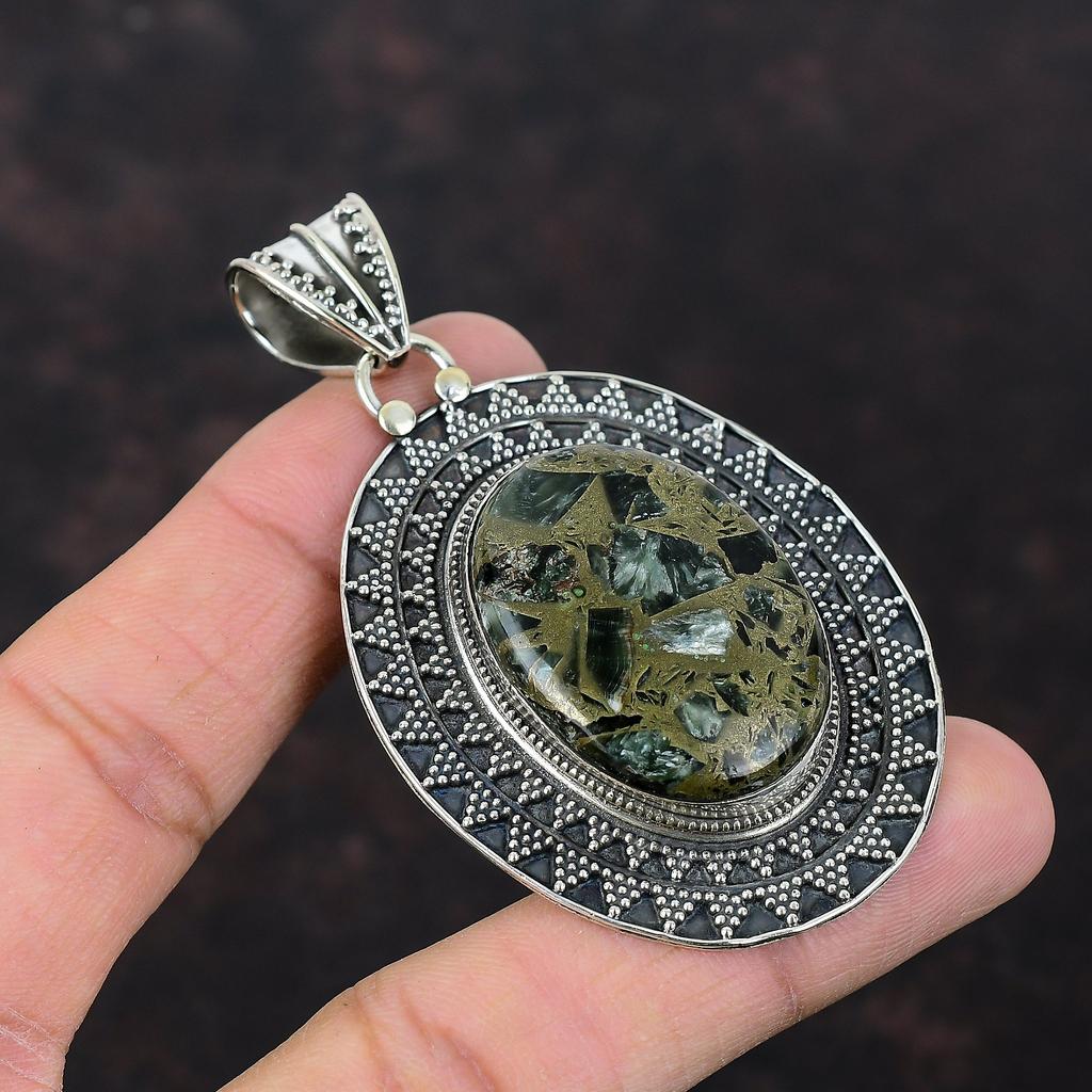 Copper Seraphinite Pendant Top Quality Gemstone Jewelry 925 Sterling Silver Pendant Handmade Birthstone Jewelry Vintage Pendant Gift For Mom