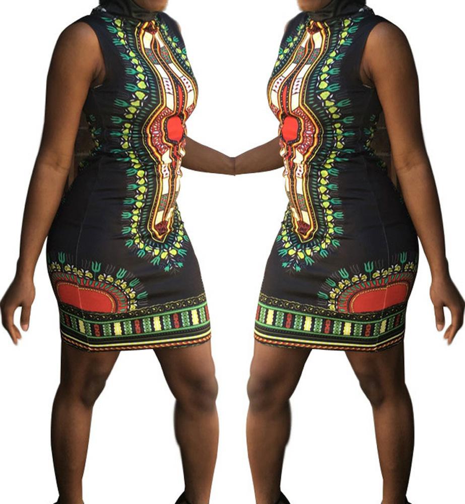 

2026 High Elasticity Printed Sexy Slim Fit Bodycon Dress M чёрный