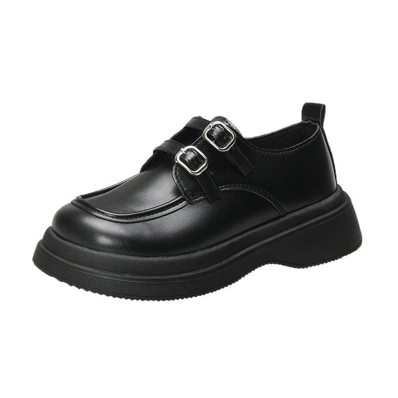 

2026 Spring/Autumn Thick-Soled British Style Leather Shoes, Casual and Versatile, Velcro Heel Slippers 35 чёрный