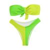 Women's High Waist Plus Size Swimsuit Bikini Color Splicing Pleated Split Two Piece Swimsuit