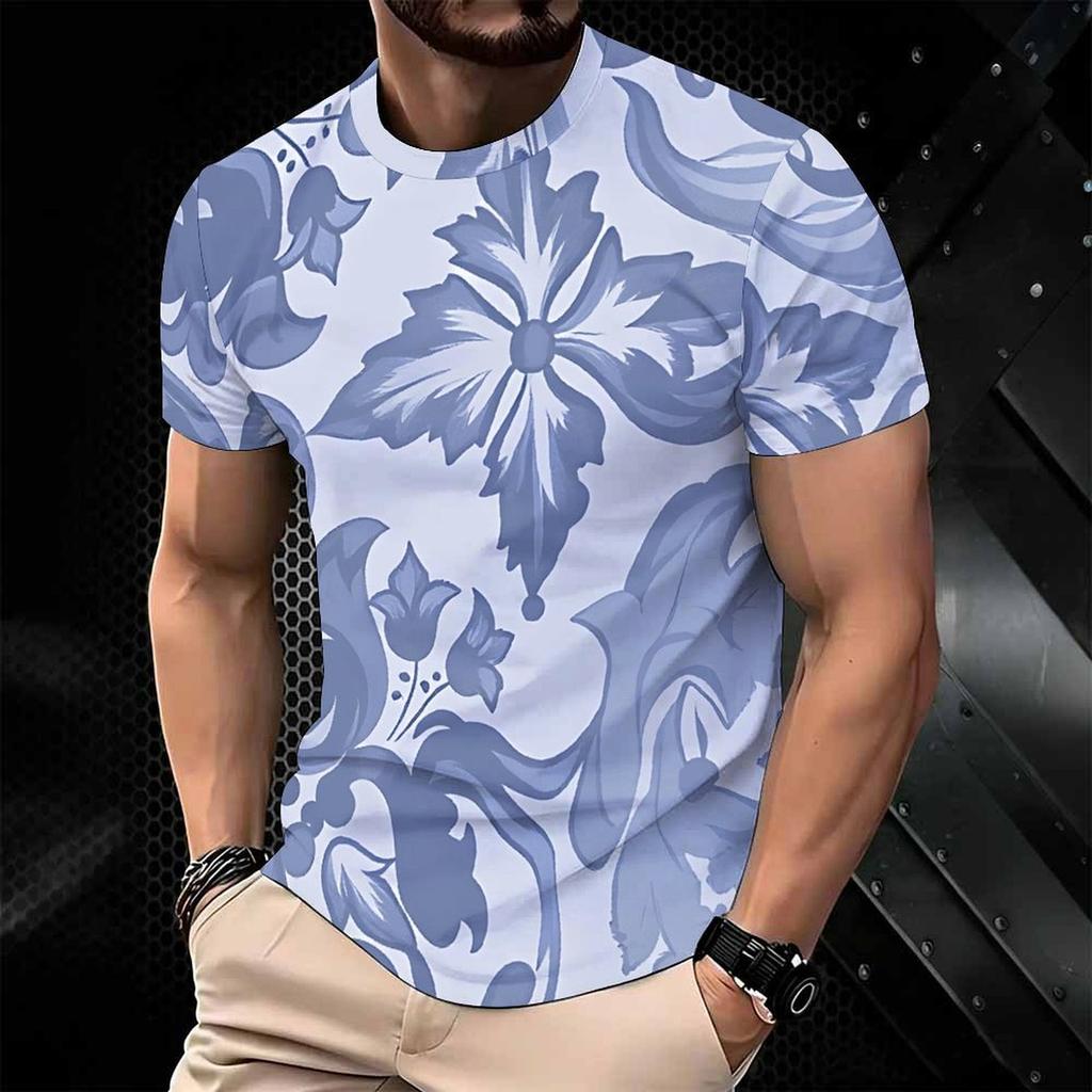 Women Short Sleeve Crew Neck T Shirt Dark Navy Pink Hibiscus Green Tropical Palm Leaf Print Top
