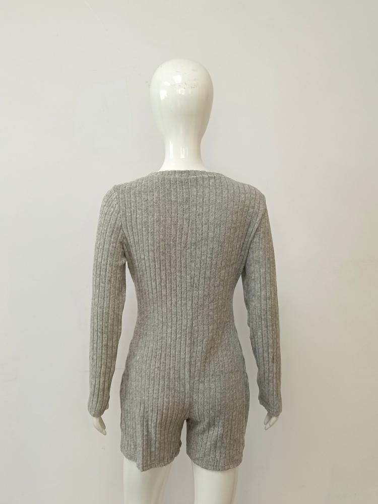 Dames Ribgebreide Jumpsuit - Herfst/Winter Europese & Amerikaanse Stijl, Casual Slim-fit