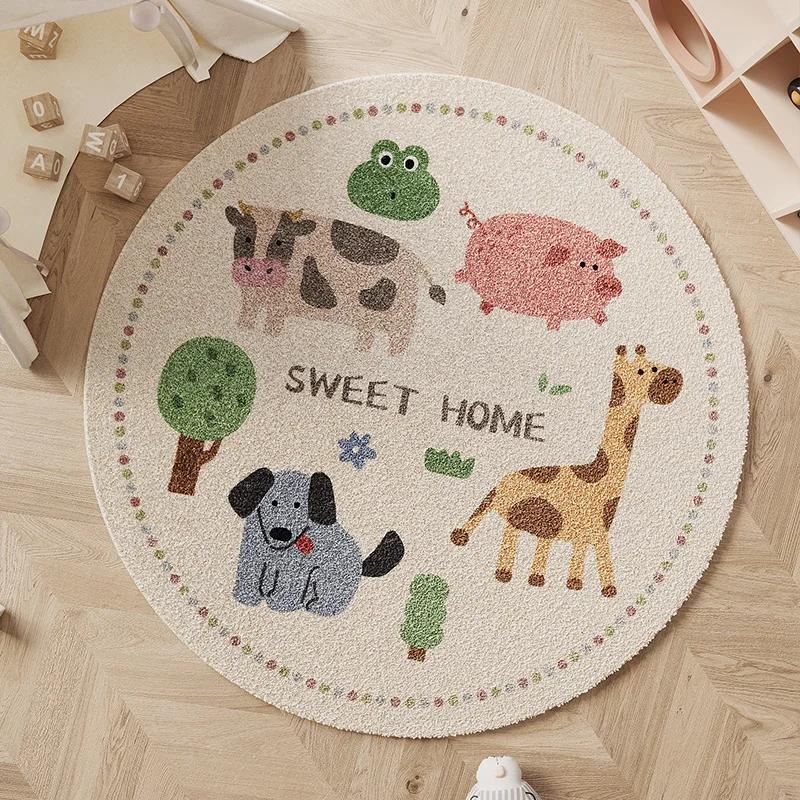 Girly Style Living Room Decoration Plush Carpet Cartoon Children's Room Round Rug Fluffy Soft Rugs for Bedroom Home Thick Mat