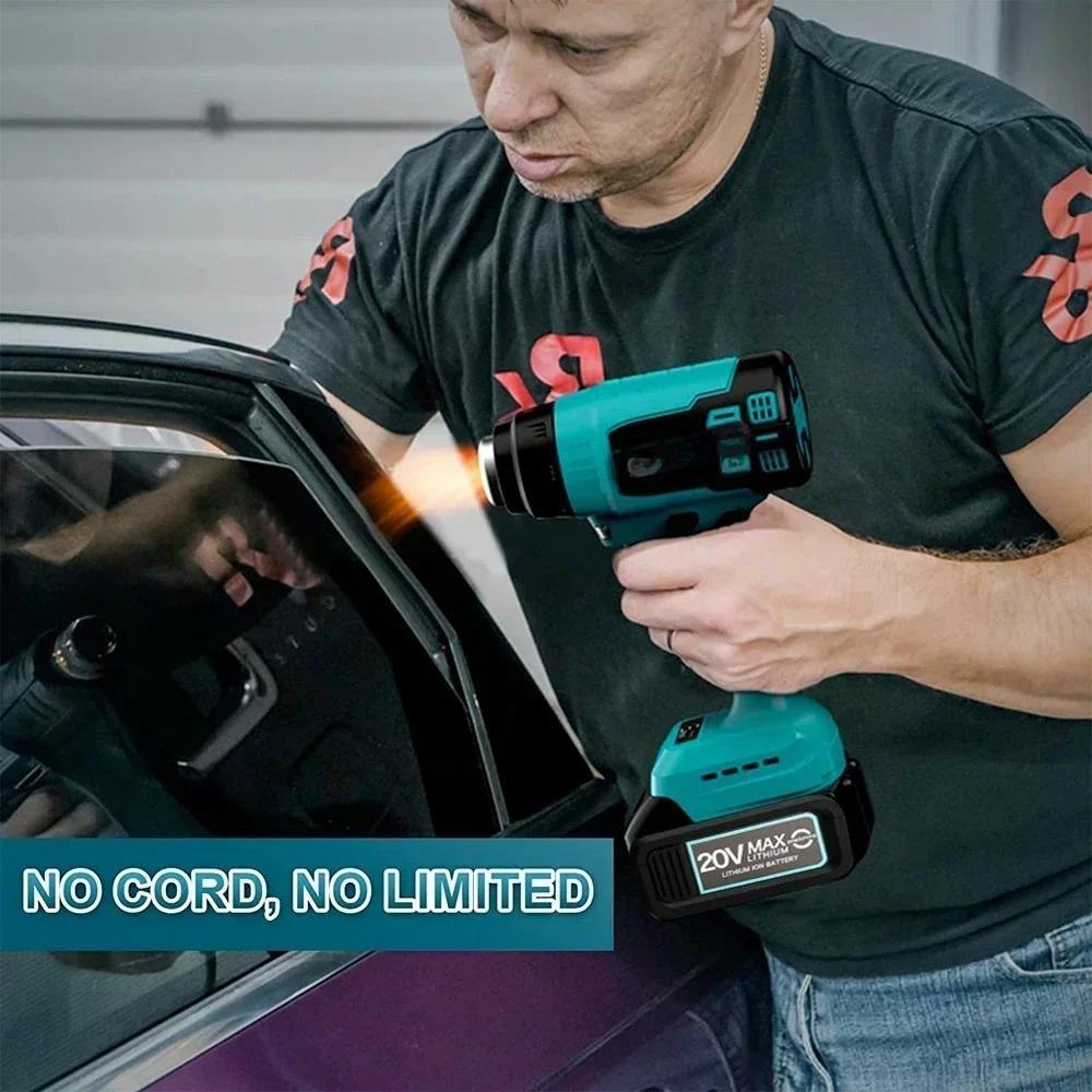 300W Cordless Handheld Hot Air Gun Machine Lithium Rechargeable Heating Equipment Portable Car Film Baking Gun