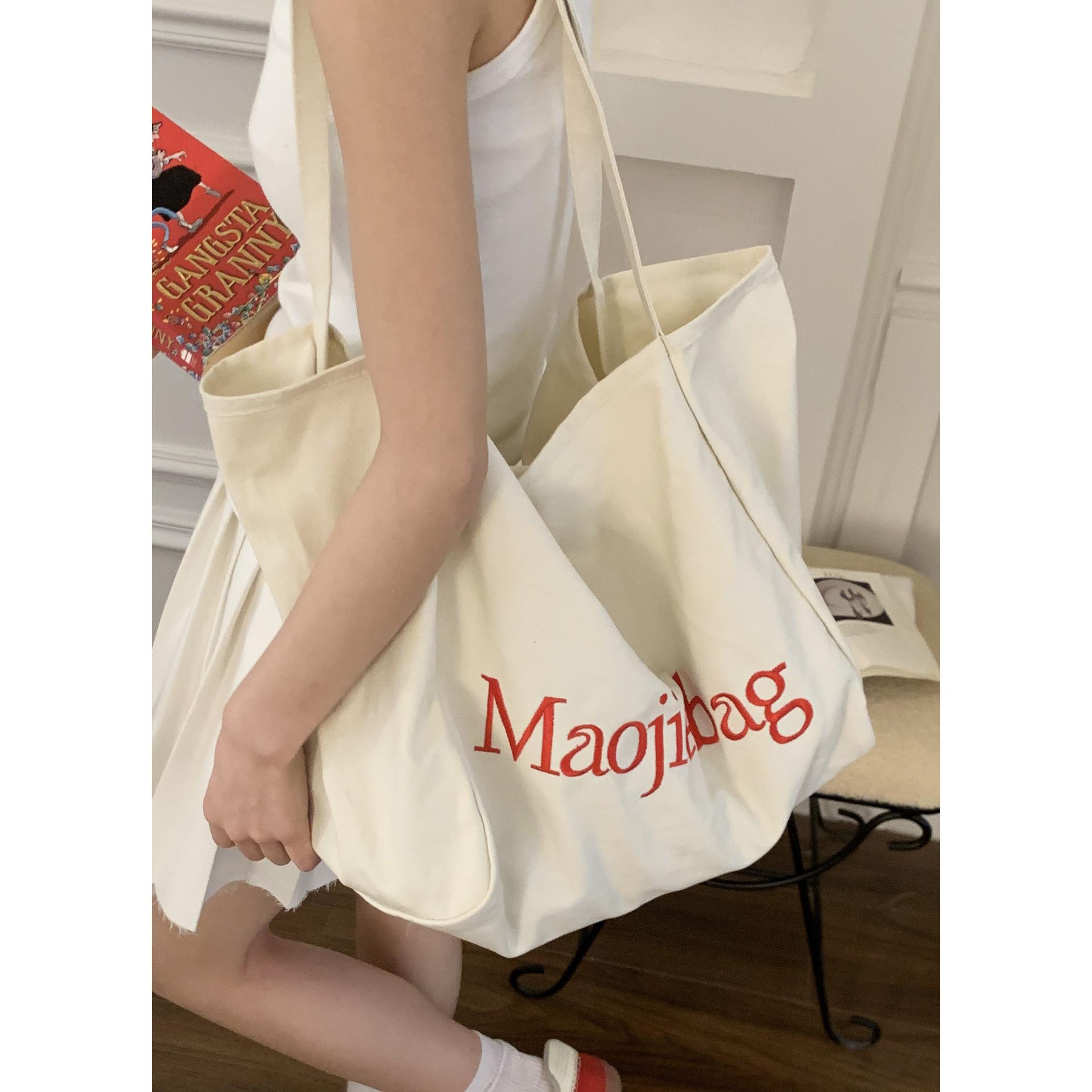 

Сумка Женская Холщовая Сумка Большой Вместимости Новая Простая Сумка-тоут с Вышивкой Буквами Повседневная Наплечная Сумка-подмышка