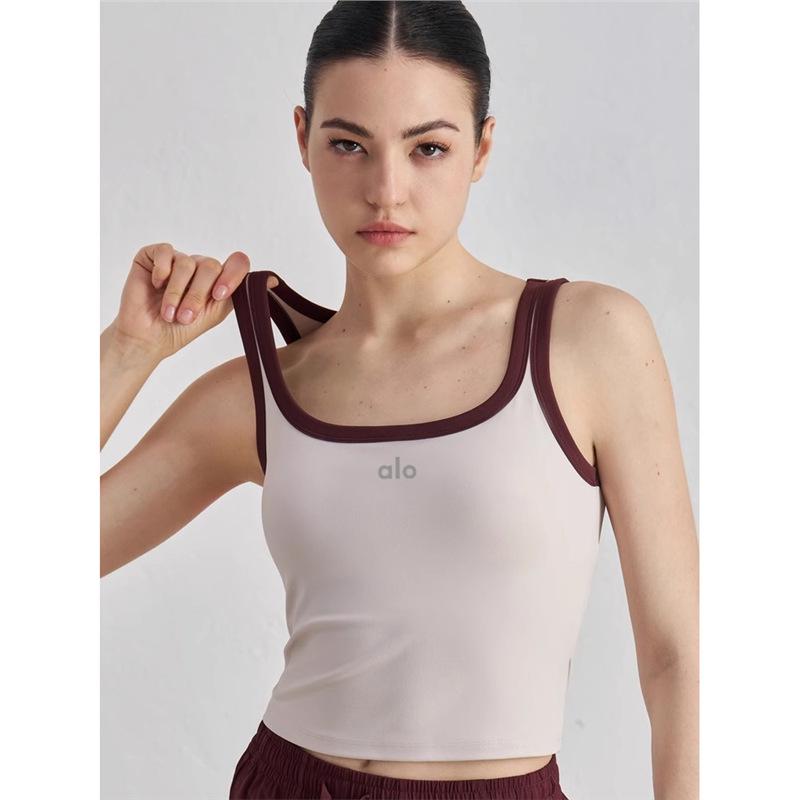 Chaleco de Yoga Deportivo Retro Americano con Cuello en U - Top de Fitness para Mujer