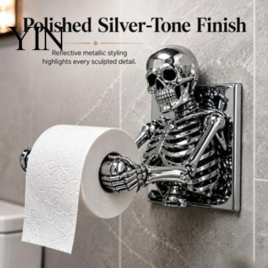 Spooky Restroom Wall Art Skeleton Toilet Paper Holder, Mount Skull Tissue Gothic Bathroom Decor Roll Organizer Stand, Halloween Decoration for