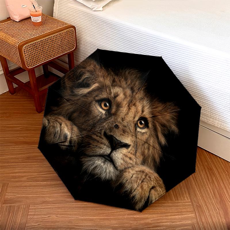 Lion Pattern, Automatic Folding Umbrella, Portable and Foldable Design, 8 Ribs, a Christmas or Birthday Gift.