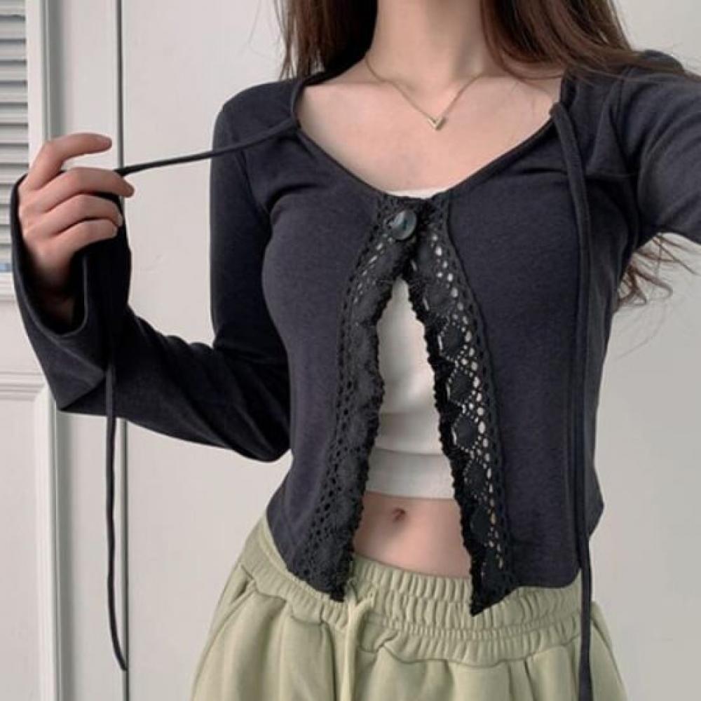 The Pink Women S Lace Strap Vintage Crop Cardigan