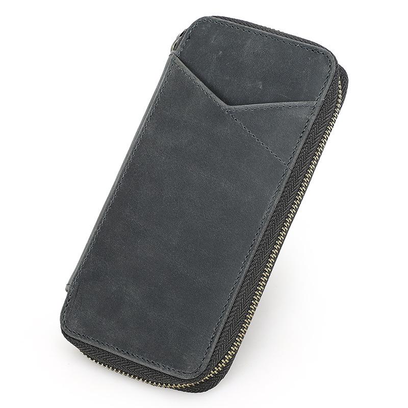 Ręcznie wykonany Retro Etui na długopisy ze skóry Crazy Horse - Pojemność na 4 długopisy, Wielofunkcyjny zamykany na zamek Pudełko na artykuły papiernicze dla studentów