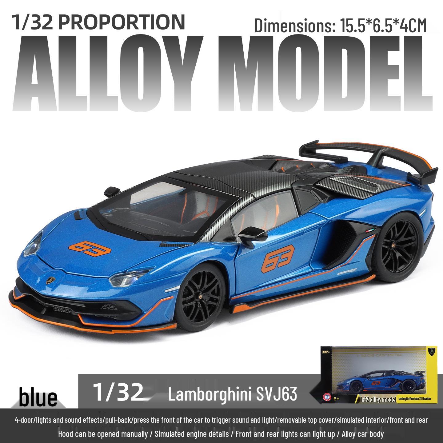 Black Mamba 1/32 Lamborghini SVJ63 Toy: Licensed Model with Sound, Light & Pull-Back Action