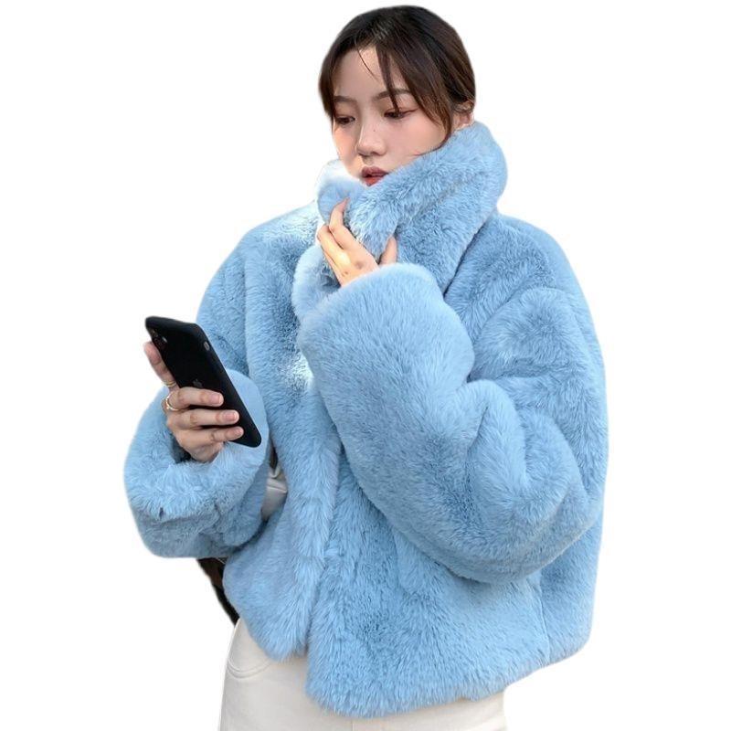 Autumn and winter imitation fur jacket women's short loose lapel artificial rabbit fur jacket thickened fur coat