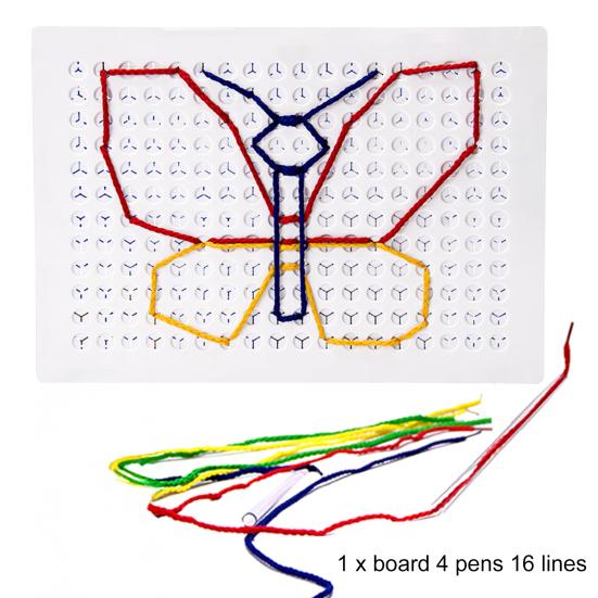 Kids Threading Board with Pens Laces Fine Motor String Weaving Drawing Board Toddlers Boys Girls Stitch Grid DIY Lacing Board Toy