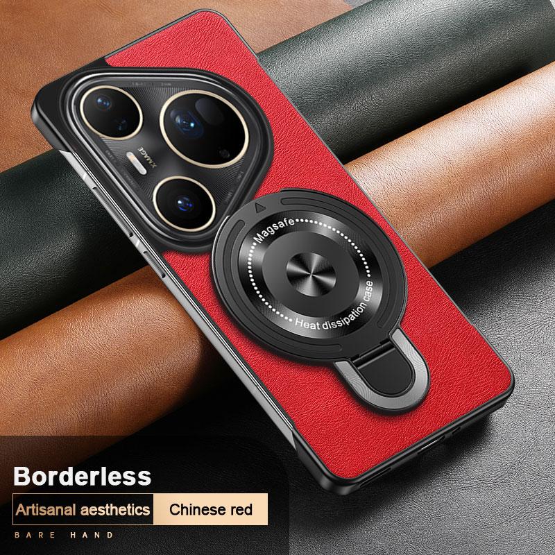 Huawei Pura 80 Ultra 70 Pro + Wireless Charging Shockproof Case For Magsafe Frameless Leather Texture Magnetic Holder Cover
