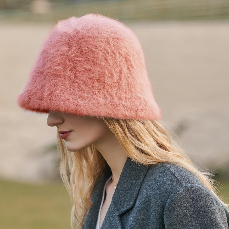 Autumn and winter new imitation rabbit fur bucket hat women's fashion street shot warm hat thickened dome versatile fisherman hat