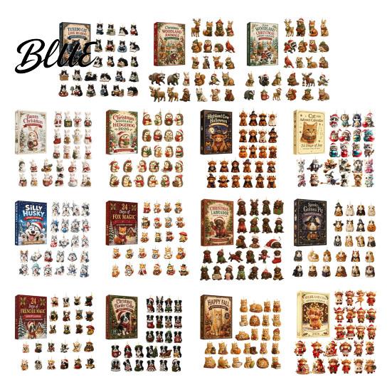 Adventskalender für Jungen 24 Tage Weihnachten 2026, 2D Acryl Lese Katzen/Hunde/Waldtiere Niedliche Katze Kaninchen Ornamente Schmuckstück Countdown Kalender,