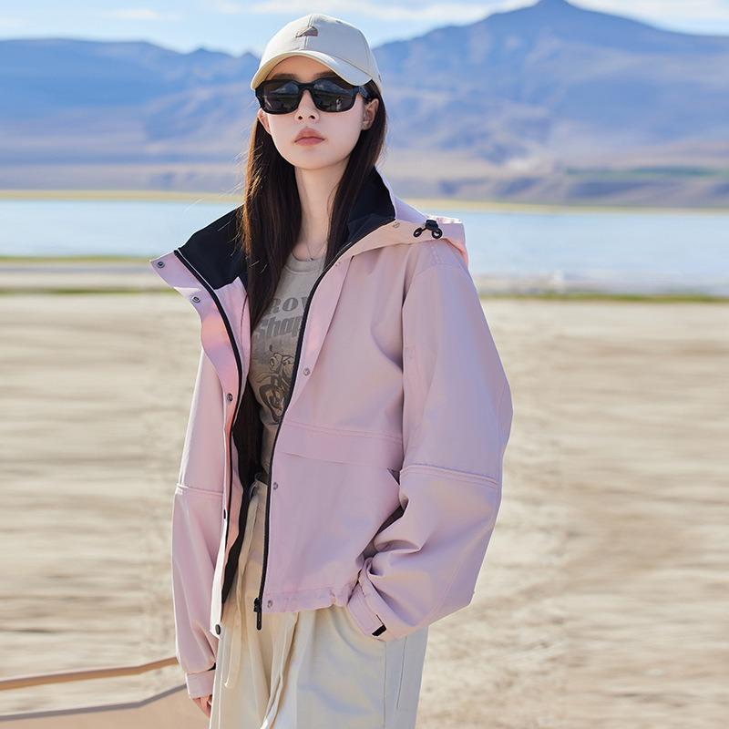 Hooded jacket women's spring and autumn new small loose casual tooling trench coat short jacket