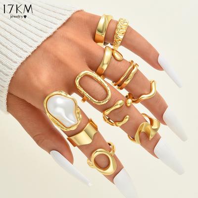 11 Piece Irregular Shaped Ring Fashion Jewelry Set Women Trendy Shiny Daily Party Accessory Decorative Gift Idea